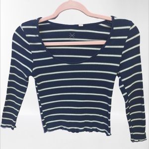 PACSUN 3/4 sleeve blue green and white striped top